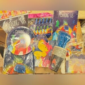 Among Us Happy Birthday decorations 200 Party Supplies Set Napkins, plates NEW